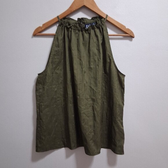 GAP Tops - GAP NWT High Neck Ruffle Crinkle Blouse Tank Olive Green Medium